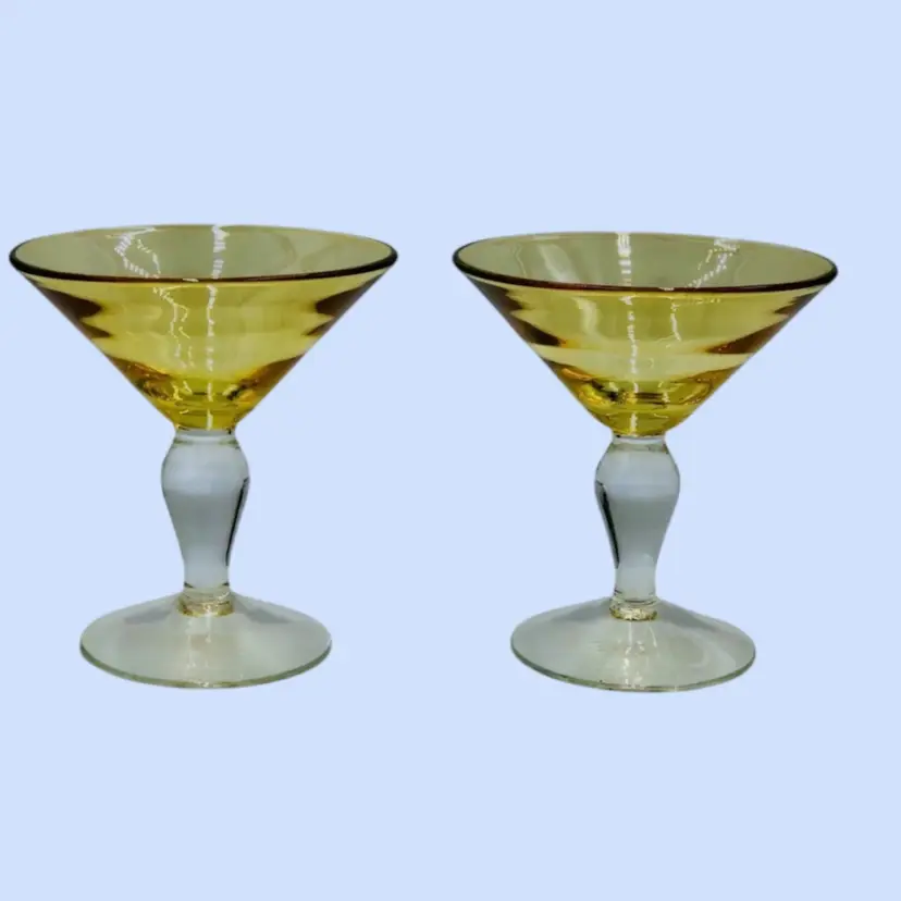 #427- Vintage Blown Glass Martini Stemware Pair Cocktail Dessert Dishes Hosting Entertaining Barware Beverage