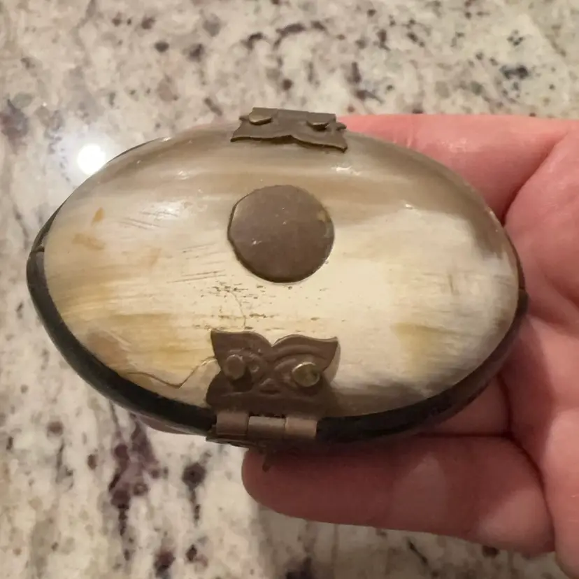 Vintage Oval bone brass trinket box as is see pic