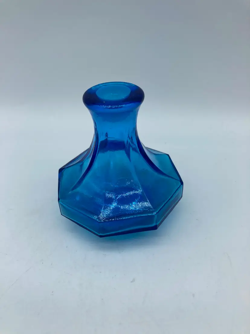 Small Blue Glass Octagonal Bottle