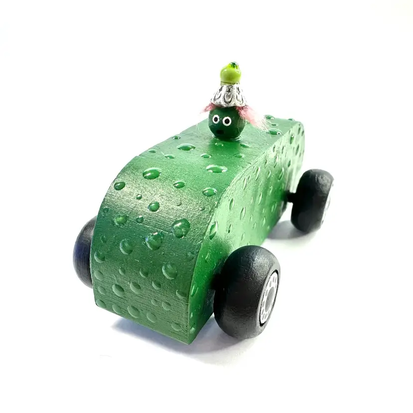 Pickle Car Big Eyes Wood Made By Me 3” L X 1.75” W X 1.75” H