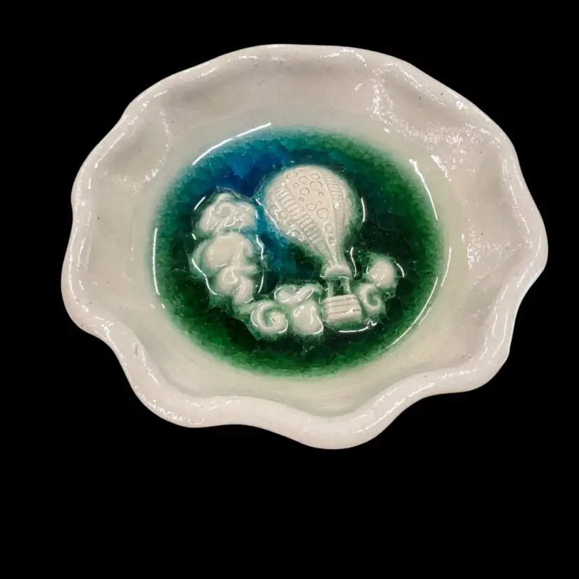 Salmon Falls Blue-Green Sea Glass  Hot Air Balloon Trinket Dish - 5”