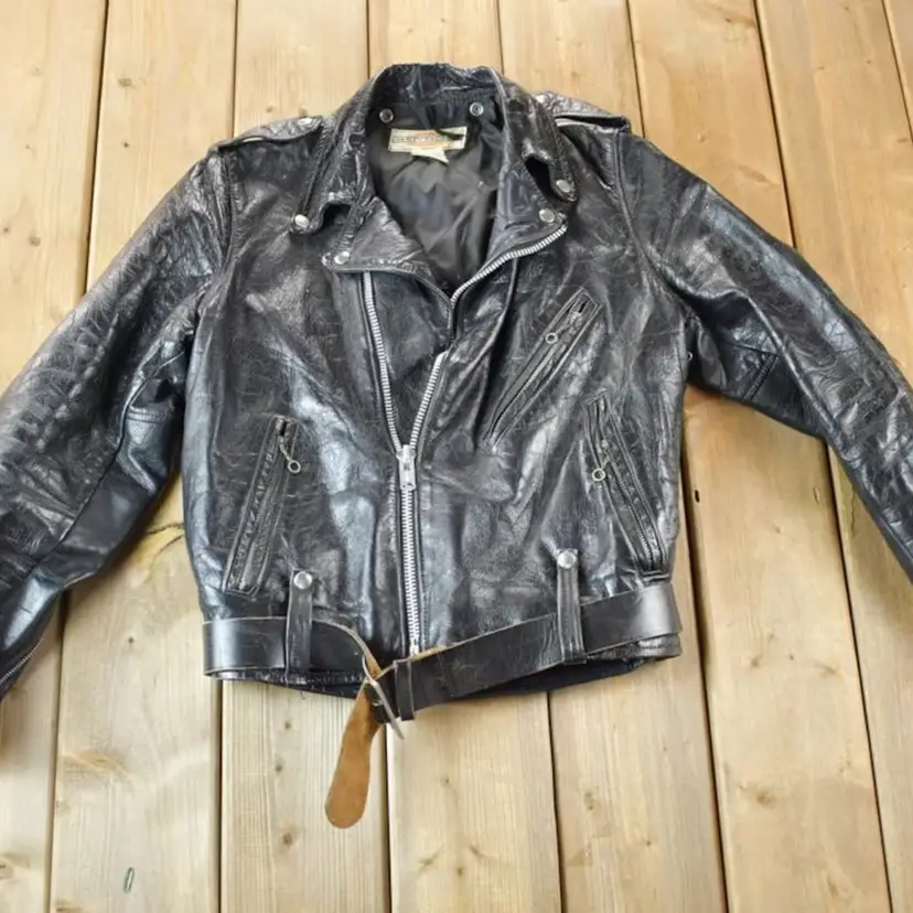 Vintage 1960s Harley Davidson Leather Motorcycle Jacket With Belt Made In USA