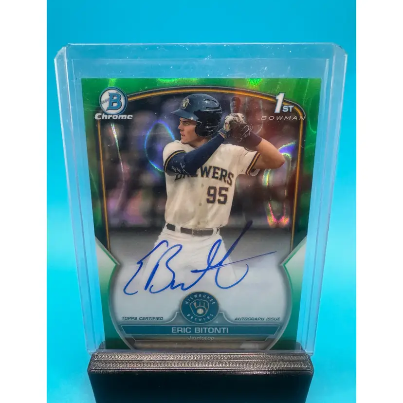Eric Bitonti 1st Bowman Chrome Green Lava Refractor Auto /99 Milwaukee Brewers