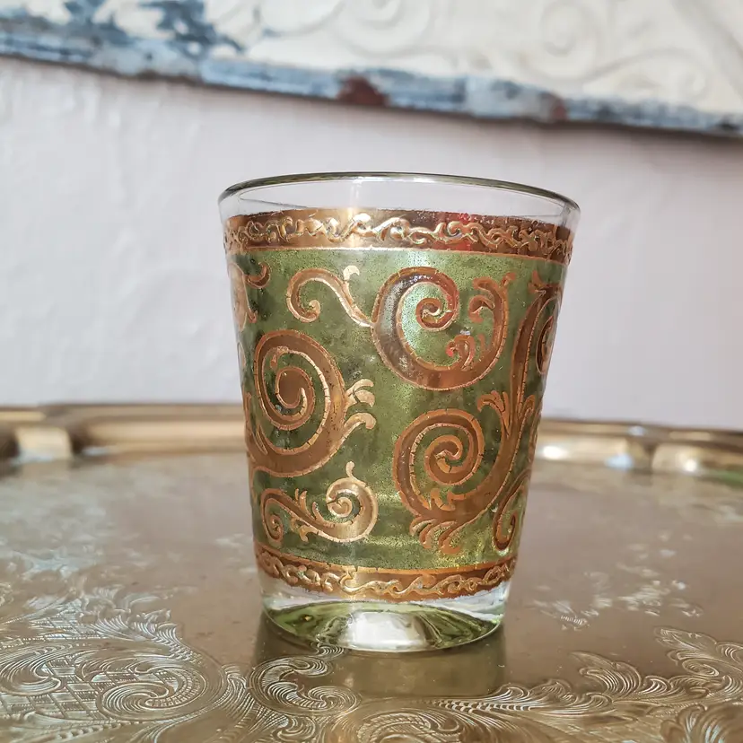 Gold and Green Glass Matchstick Holder