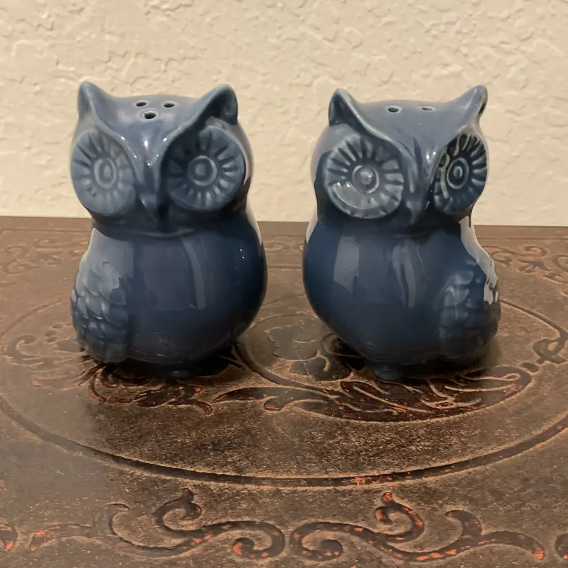 🚶🏻‍♀️🪾Navy Blue Glossy Owl Salt & Pepper Shakers