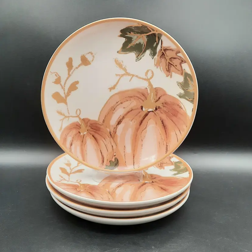 Dash of That Pumpkin Plates Gold Orange Green Fall Autumn Thanksgiving Set of 4