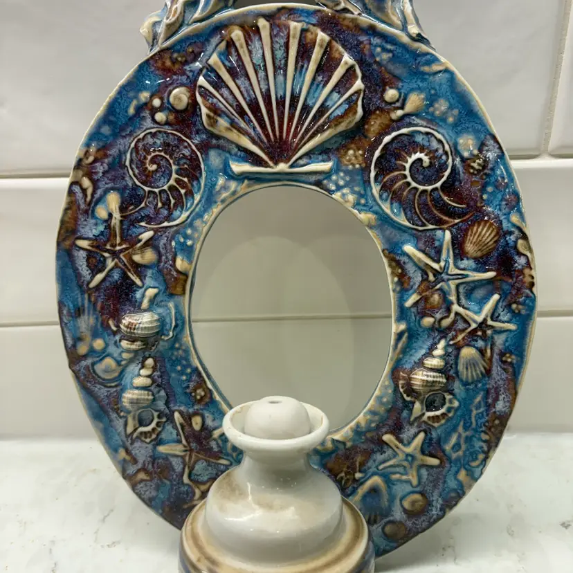 Vtg Studio Pottery Seashell Wall Hanging Oil Diffuser Vase Pocket Nautical 10"