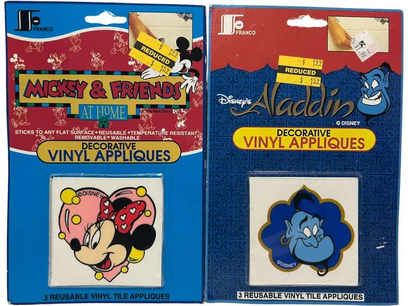 VTG 90's Reusable Vinyl Tile Appliques Disney's Aladdin Genie & Minnie Mouse