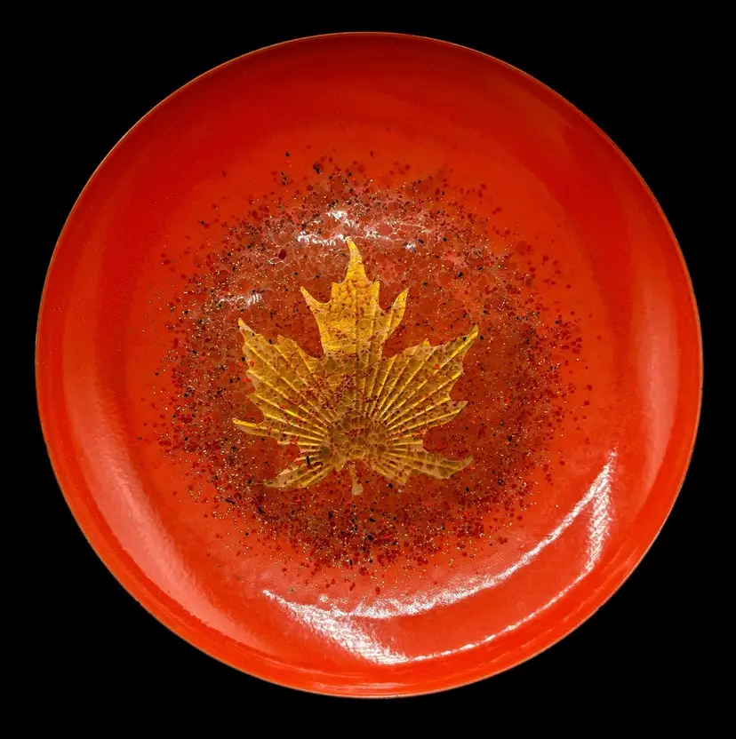 Vintage Curtis Jere for Artisan House Enamels Orange Gold Maple Leaf Round 11”