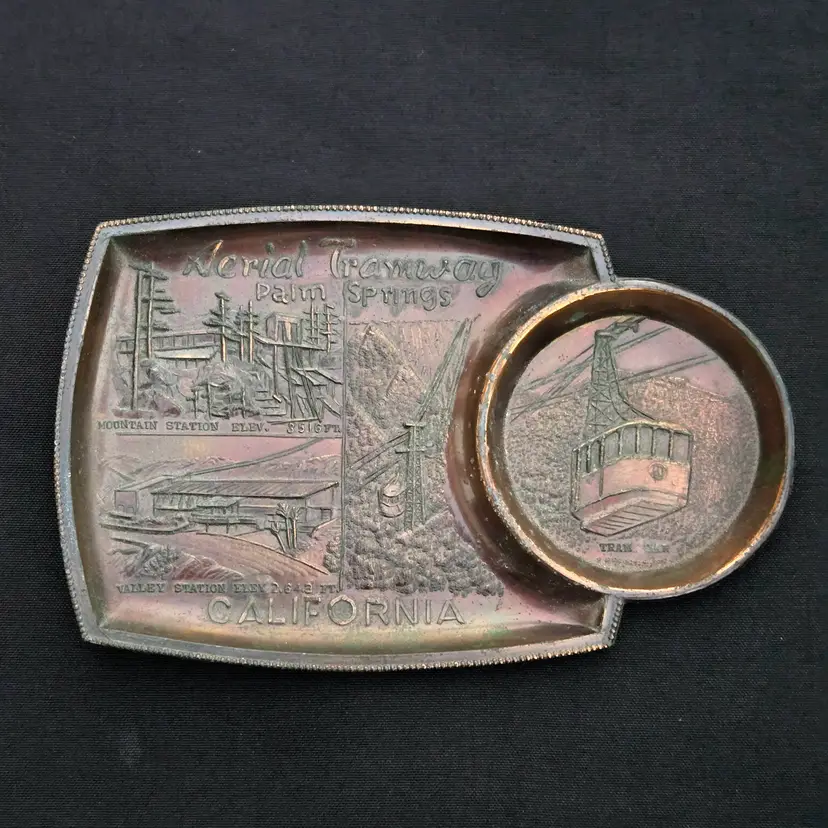 Souvenir Palm Springs Aerial Tram Trinket Dish Tray Copper Made in Japan Vintage
