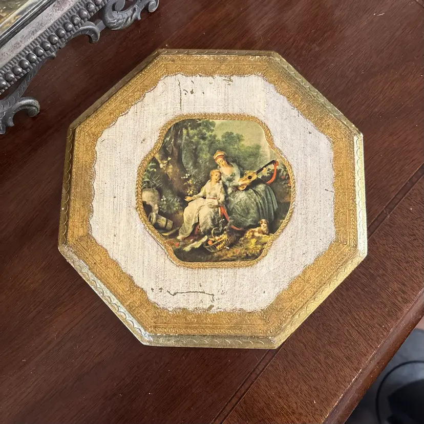🐇Vintage Italian Florentine ‘The Charms of Country Living’ Octagonal Wooden Wall Plaque