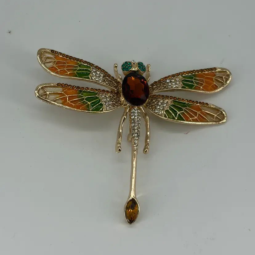 Amber/goldtone Dragonfly Brooch