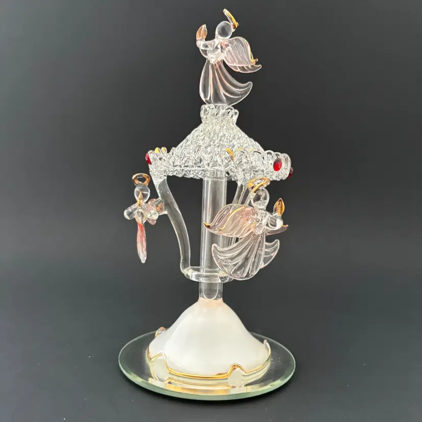 Vintage Spun Glass Angel Carousel Pink Celestial Heavenly Holiday