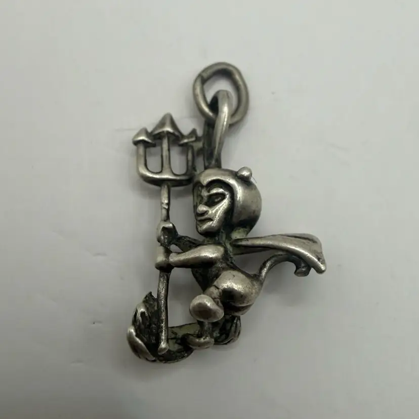 Devil With Trident Mini Sterling Silver Charm 0.75”