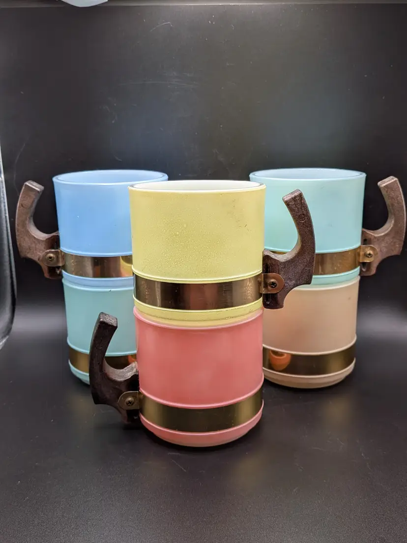 MCM Siesta Ware Pastel Frosted Milk Glass Set of 6 Coffee Mugs