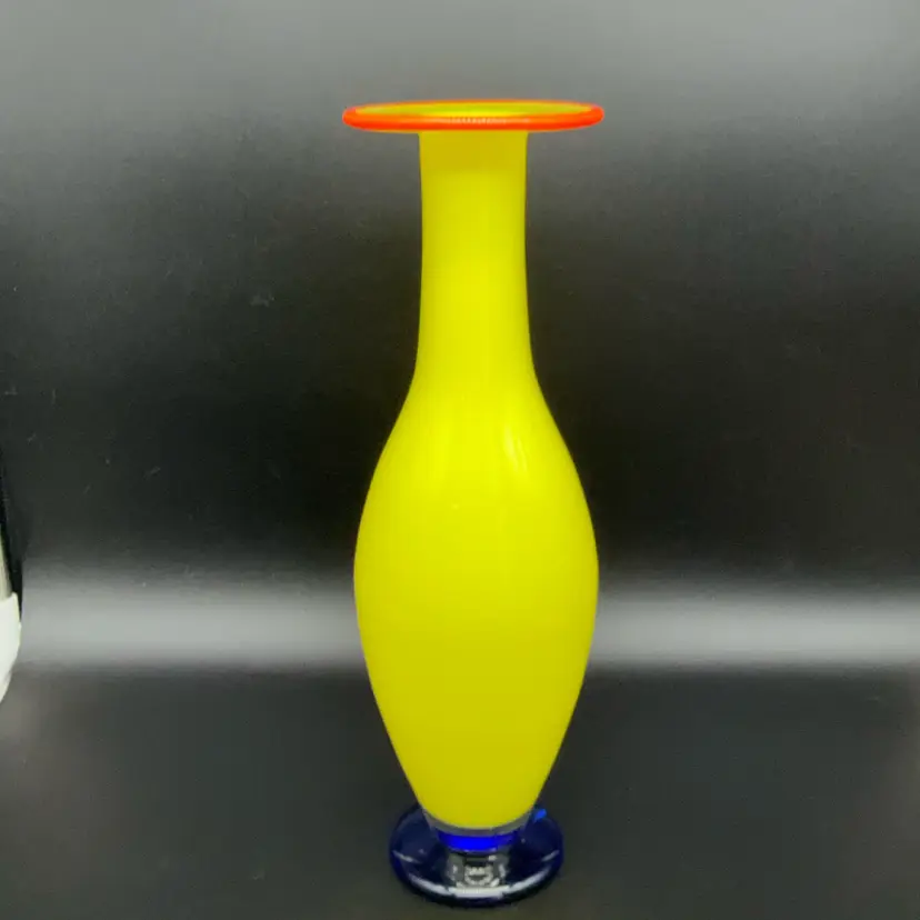 Orrefors Sweden "Solo" Yellow Art Glass Vase by Erika Lagerbielke - 13"