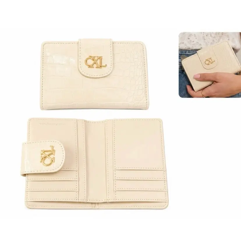 $48 CXL Christian Lacroix Cream Bifold Wallet Gold Snap Bill Pockets
