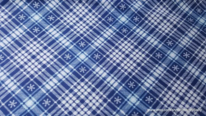 Snowflakes on Plaid Flannel Fabric Remnant - 100% Cotton - Choose Size - Soft Craft & Quilting Fabric