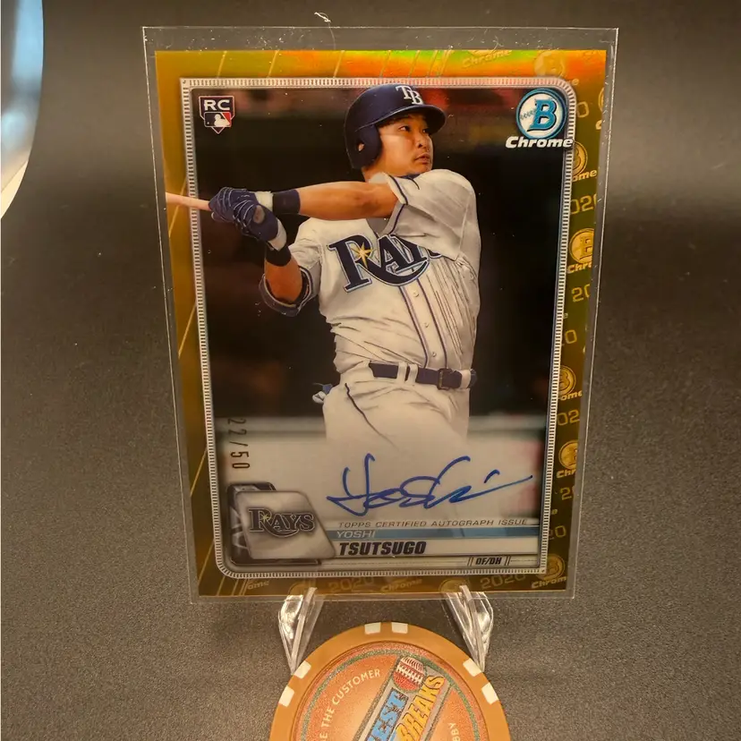 Yoshi Tsutsugo RC Auto Gold #/50 2020 Bowman Chrome Tampa Bay Rays