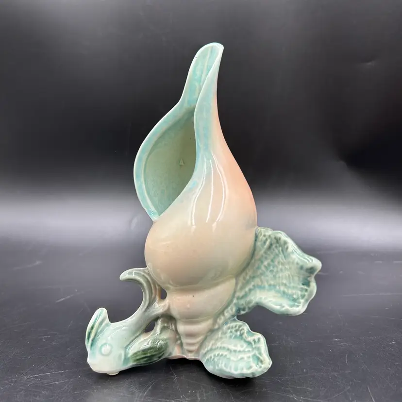 Vintage Hull Ebb Tide Conch Shell Vase Planter Aqua Pink Pottery  READ