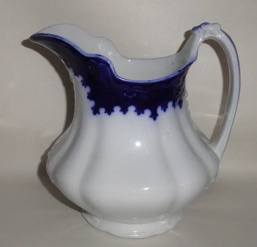 Antique Flow Blue Marquis Pitcher ~ W H Grindley ~ England ~ 7” tall
