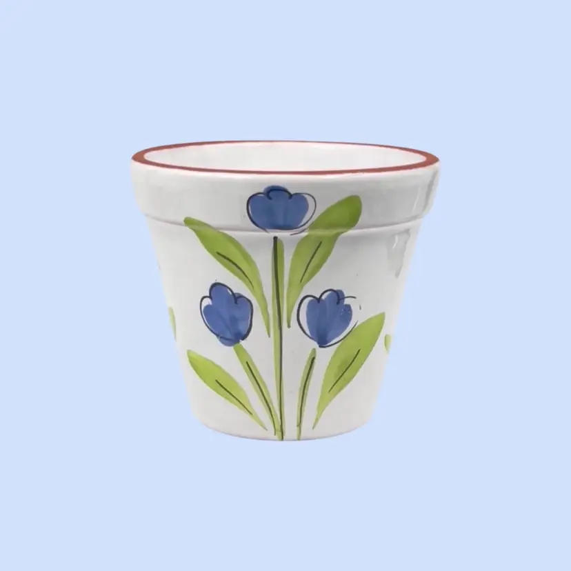 #262- Pottery Planter Terra Cotta New England Pottery Co. Glazed Pot Blue Flower Pot