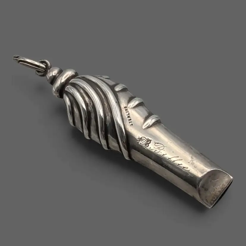 Antique Art Nouveau Châtelaine Whistle 925 Sterling Silver Pendant Not Working