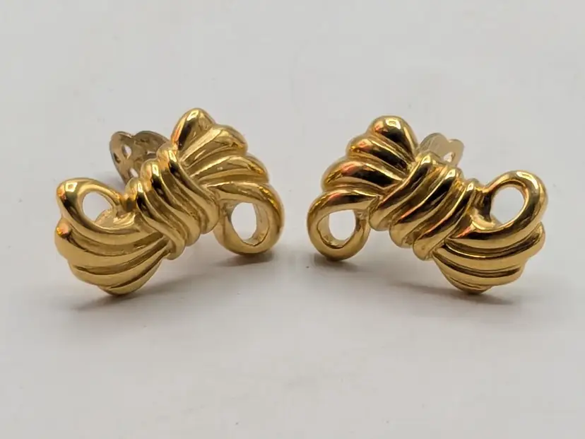 Vintage Givenchy Gold Tone Abstract Ribbon Clip-On Earrings NWOT