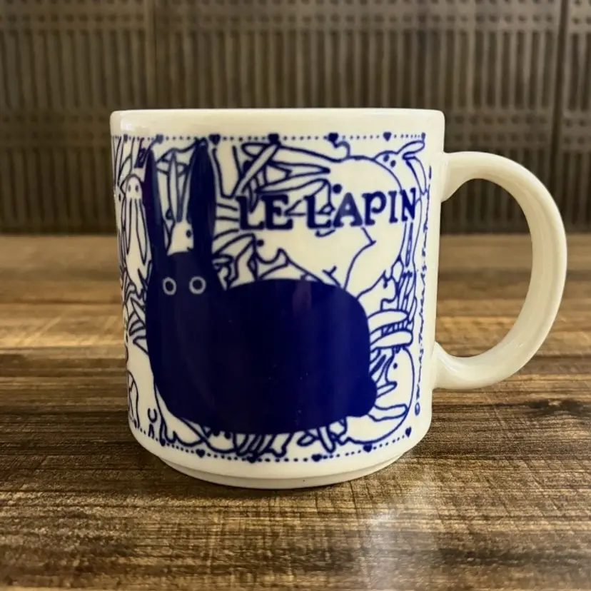 Vintage Taylor & Ng Le Lapin Blue Rabbit Orgy Naughty Bunny Coffee Mug Japan