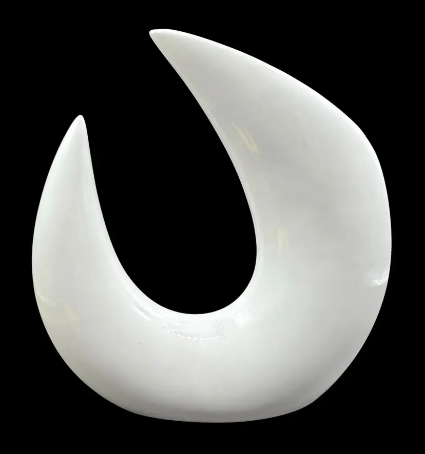 Vintage Toyo Japan Crescent Moon Curved Horn Vase Modernist White Ikebana 8.75”