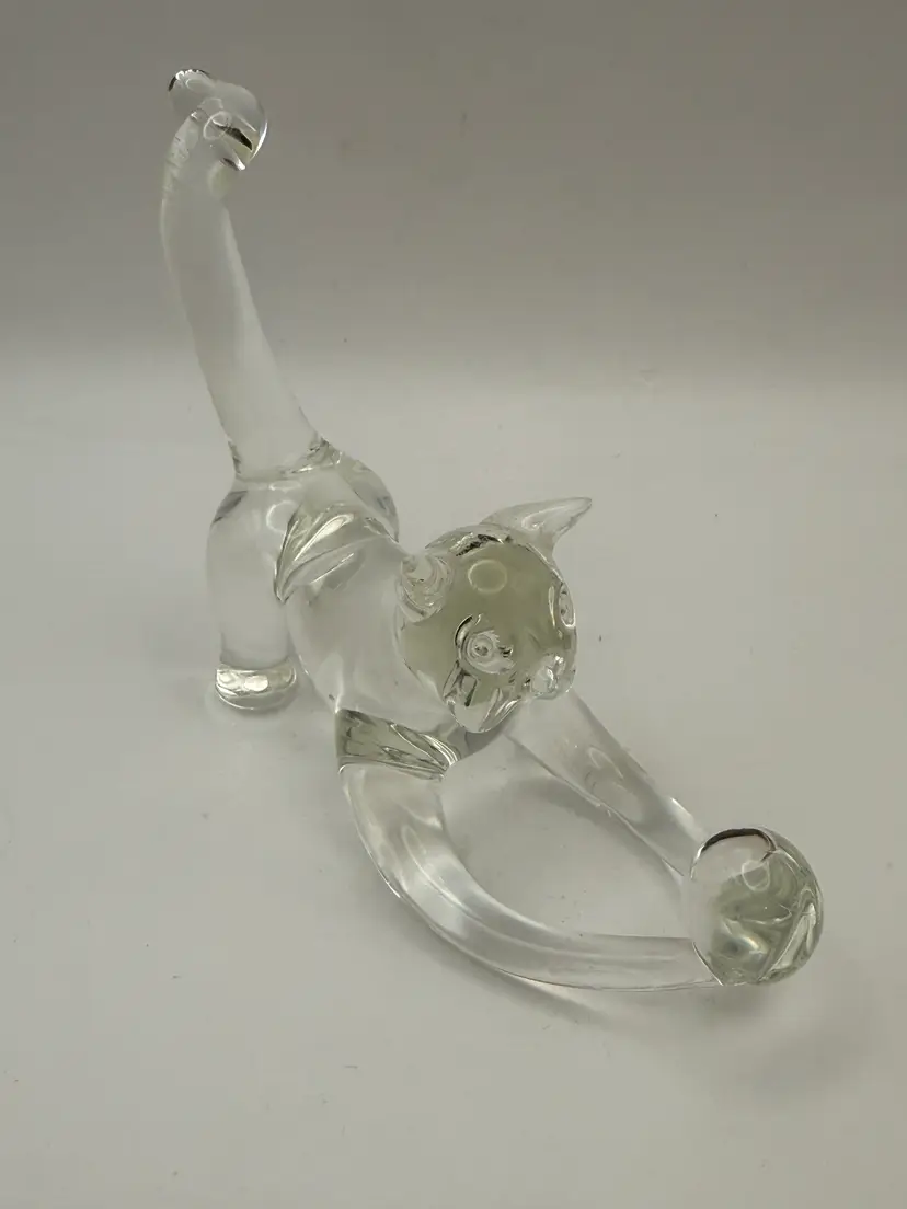 Vintage Clear Glass Stretching Cat Figurine Nicknack
