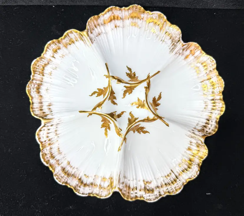 Antique T&V Limoges Oyster Plate Gilman Collamore Gold Gilt 5 Wells A1229