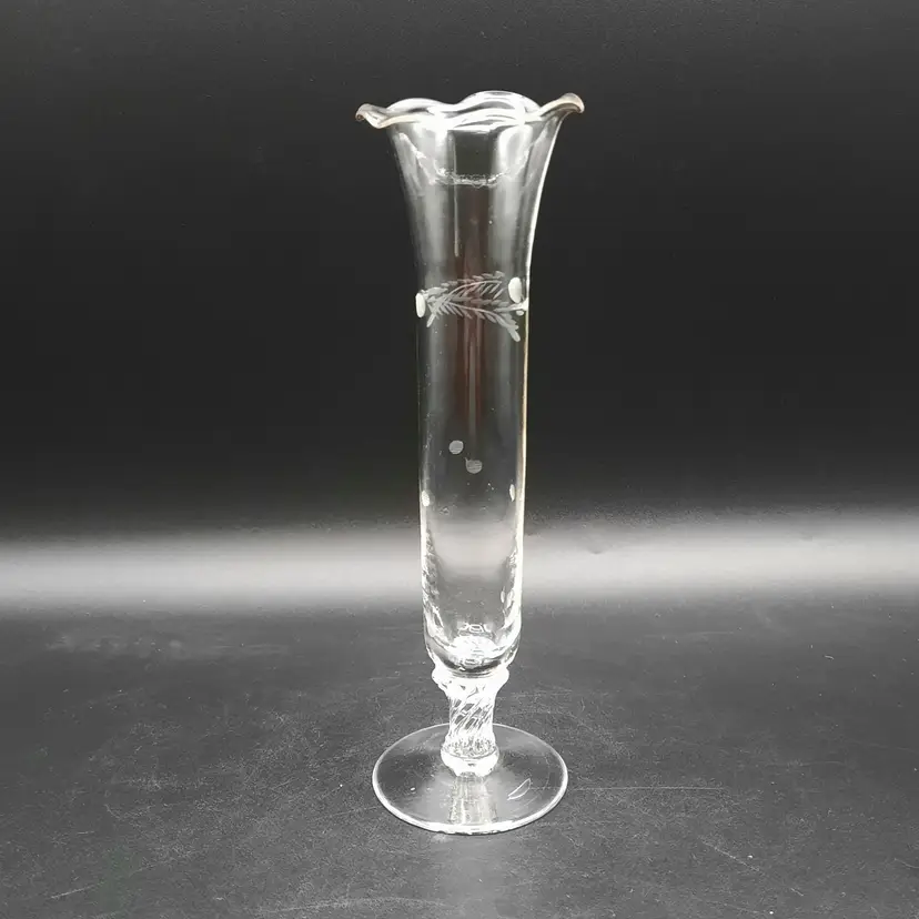 Vintage Etched Clear Glass Bud Vase