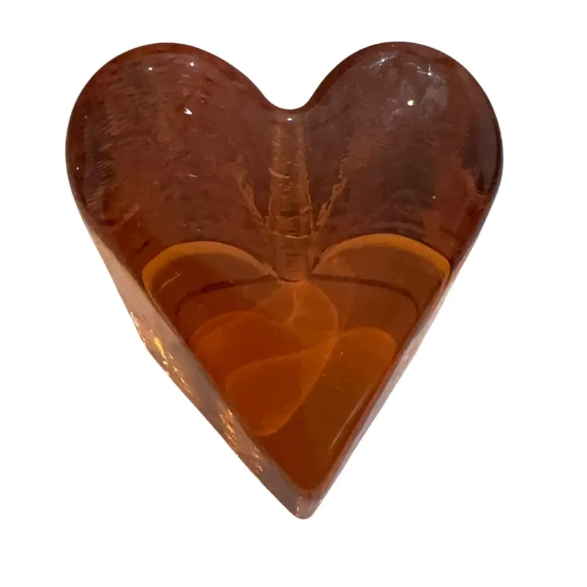 Fire & Light Glass Heart Paperweight - Copper Amber - Small Unmarked