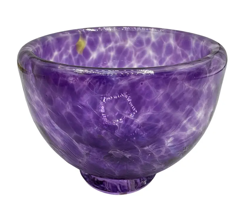 Hand Blown Studio Art Glass Bubble Bowl Double Wall Purple Clear 2.25” x 3”