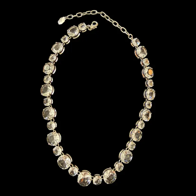 Graziano Large Glass Faceted Rhinestone Statement Necklace 21”