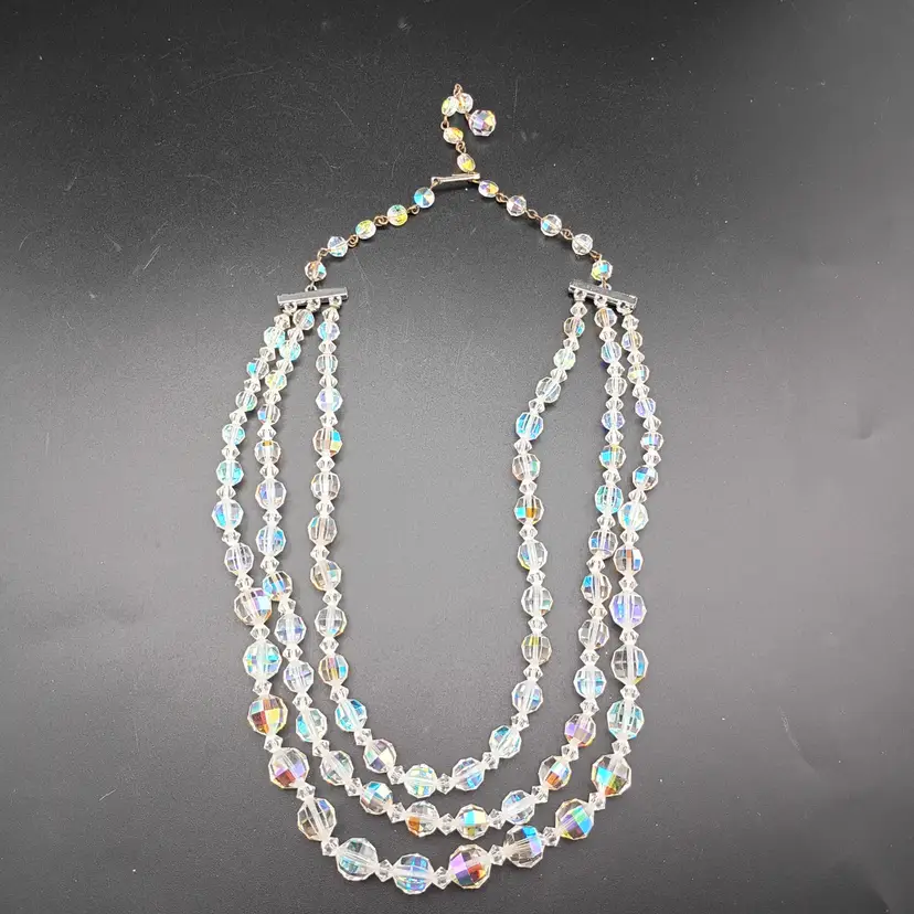 Three strand aurora borealis crystal necklace