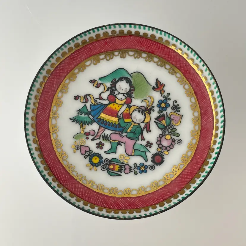 ARTA Austria Fine Enamel Ware Metal Trinket Small Ring Dish 50s 60s Vintage 3.5"