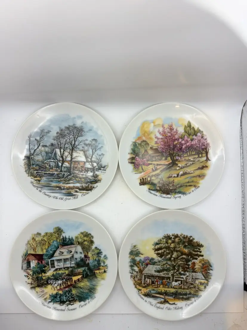 All 4 Vintage Currier & Ives Four Seasons Collector Plates 6”D