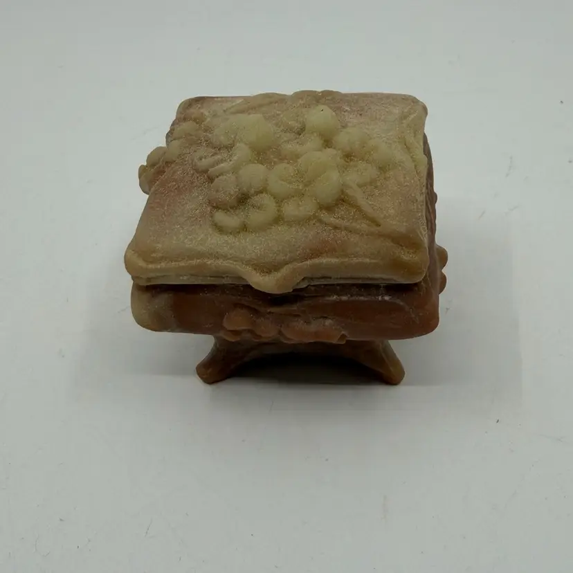 Vintage Incolay Stone Jewelry Trinket Box 2”