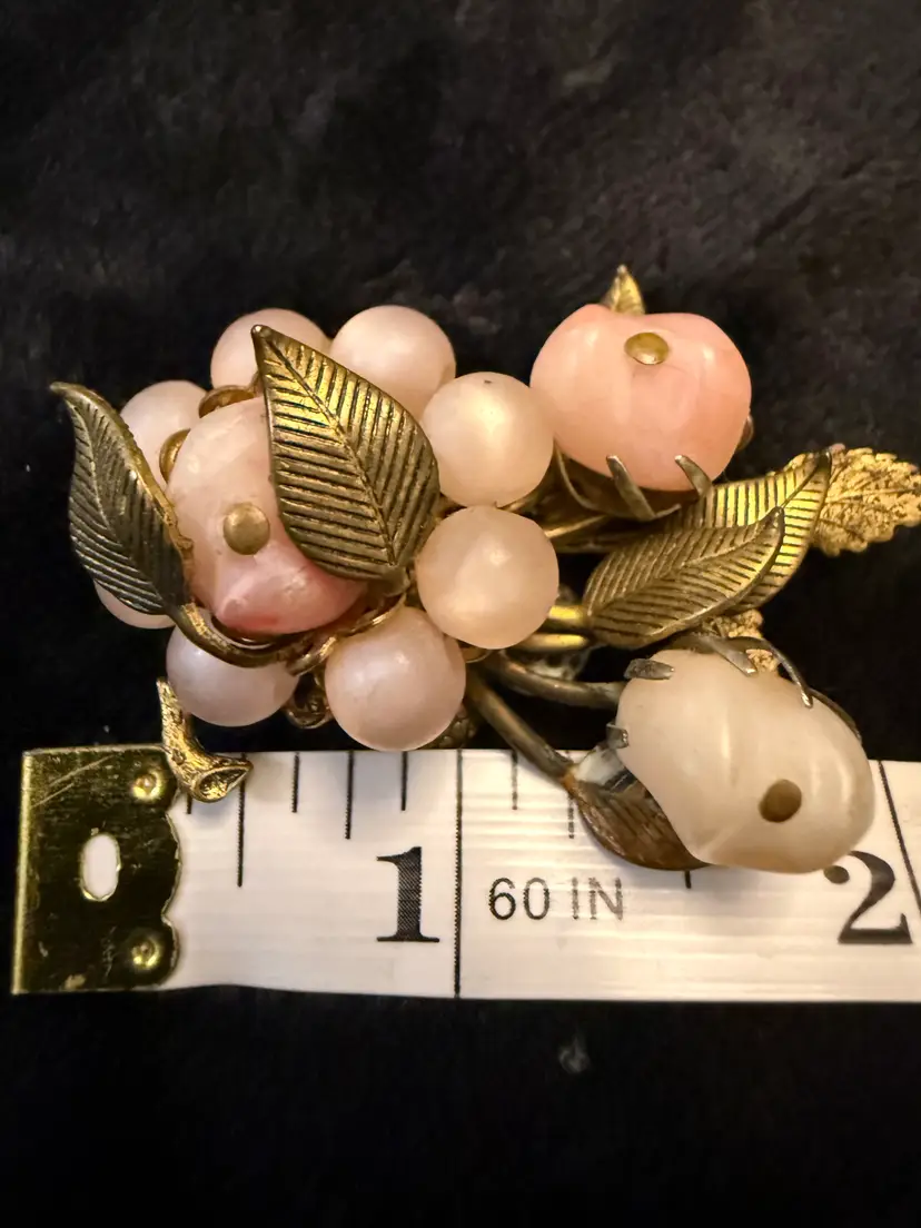 Vintage Pink Beaded gold filigree Brooch