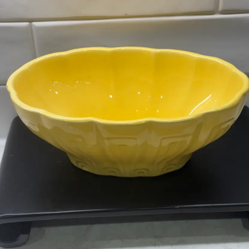 Vtg Haeger USA Planter No 447 Yellow Oval Bowl - Art Deco Lotus - MCM 10"