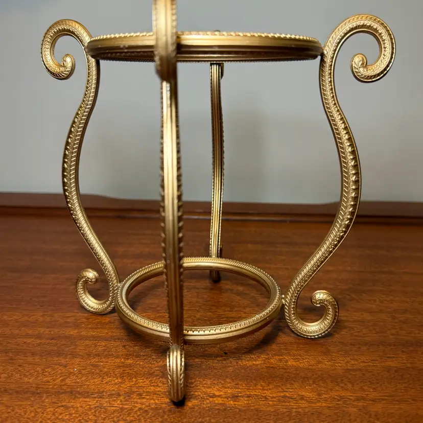 Hollywood Regency Ornate Gold Brass Scroll Pedestal Display Stand