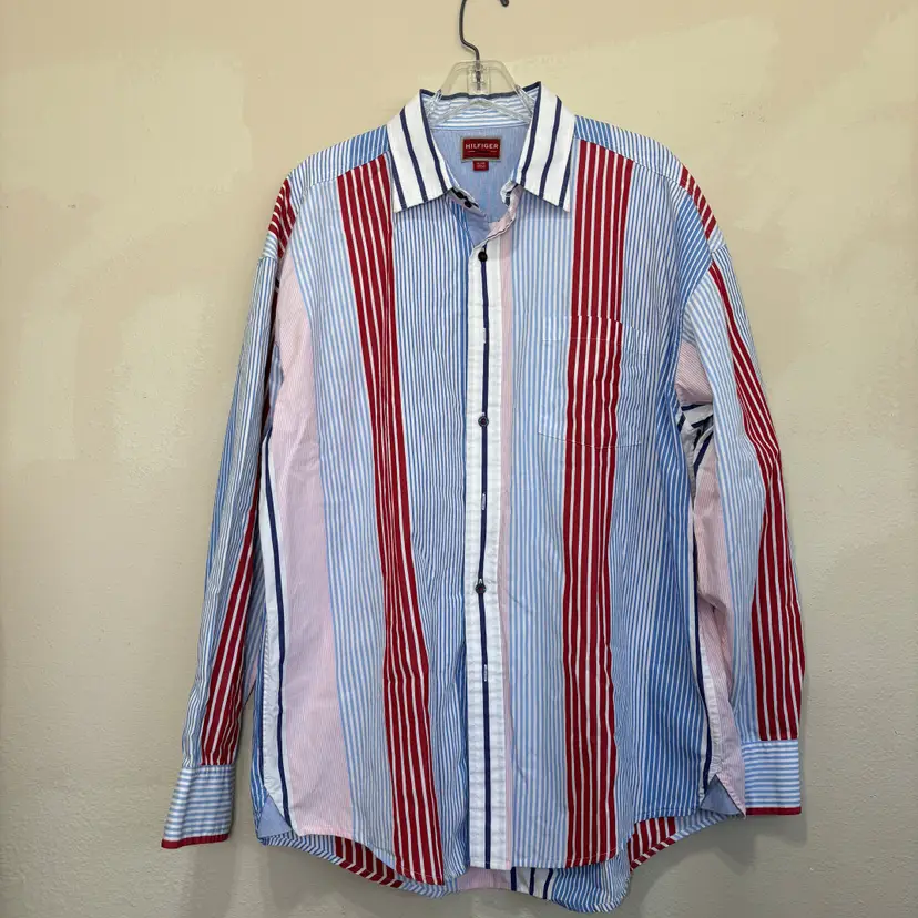 Tommy Hilfiger Mens Y2K Preppy Button Up XL Ivy League Business Casual Coastal