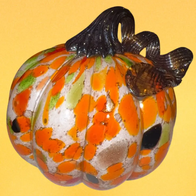 Multicolored Hand Blown Art Glass Pumpkin