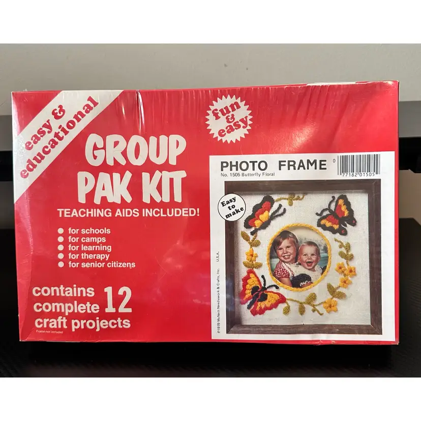 McNeill 1979 Needlework Group Pak Kit Photo Frame No. 1505 Butterfly Floral