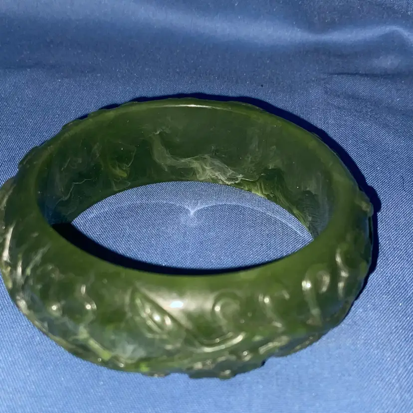 Green Carved Lucite Bangle