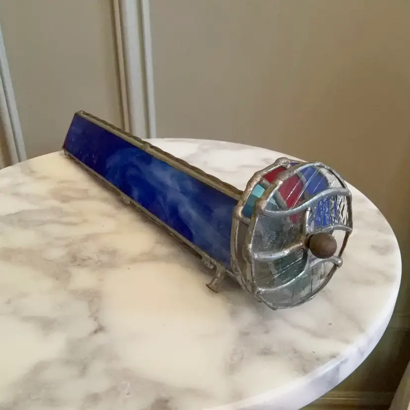 🔔 Vintage Blue Slag Glass Double Wheel Kaleidoscope with Decorative Solder