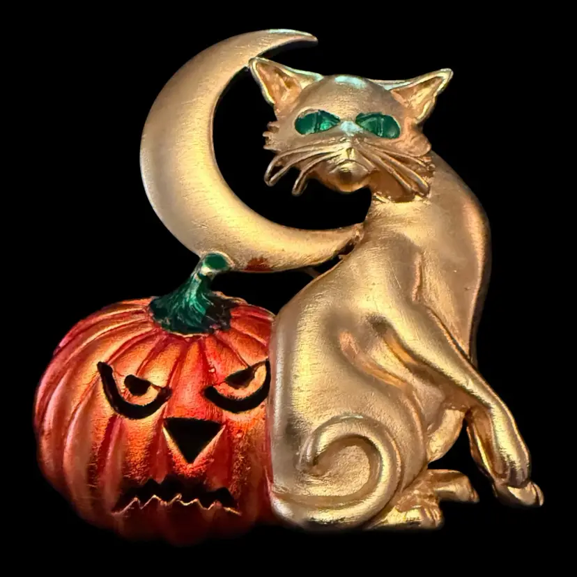 JJ Halloween Cat Moon JOL Brooch 2”