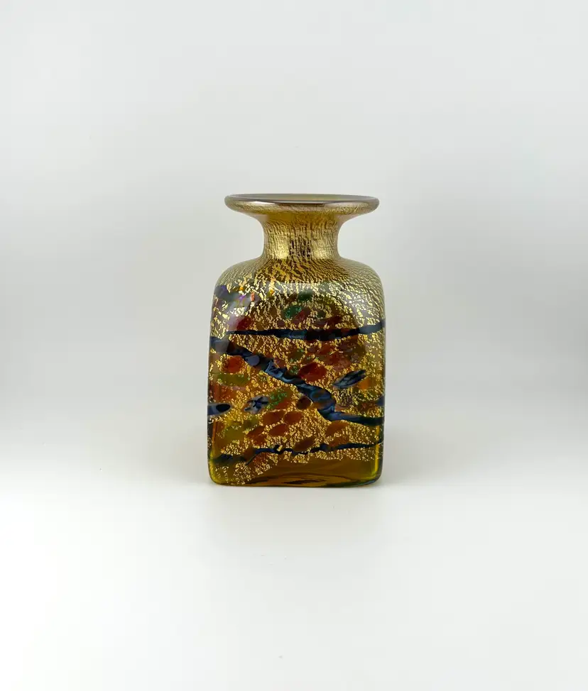 Vintage Robert Held Amber Art Glass Vase 2.75”x 2.75”x 4”